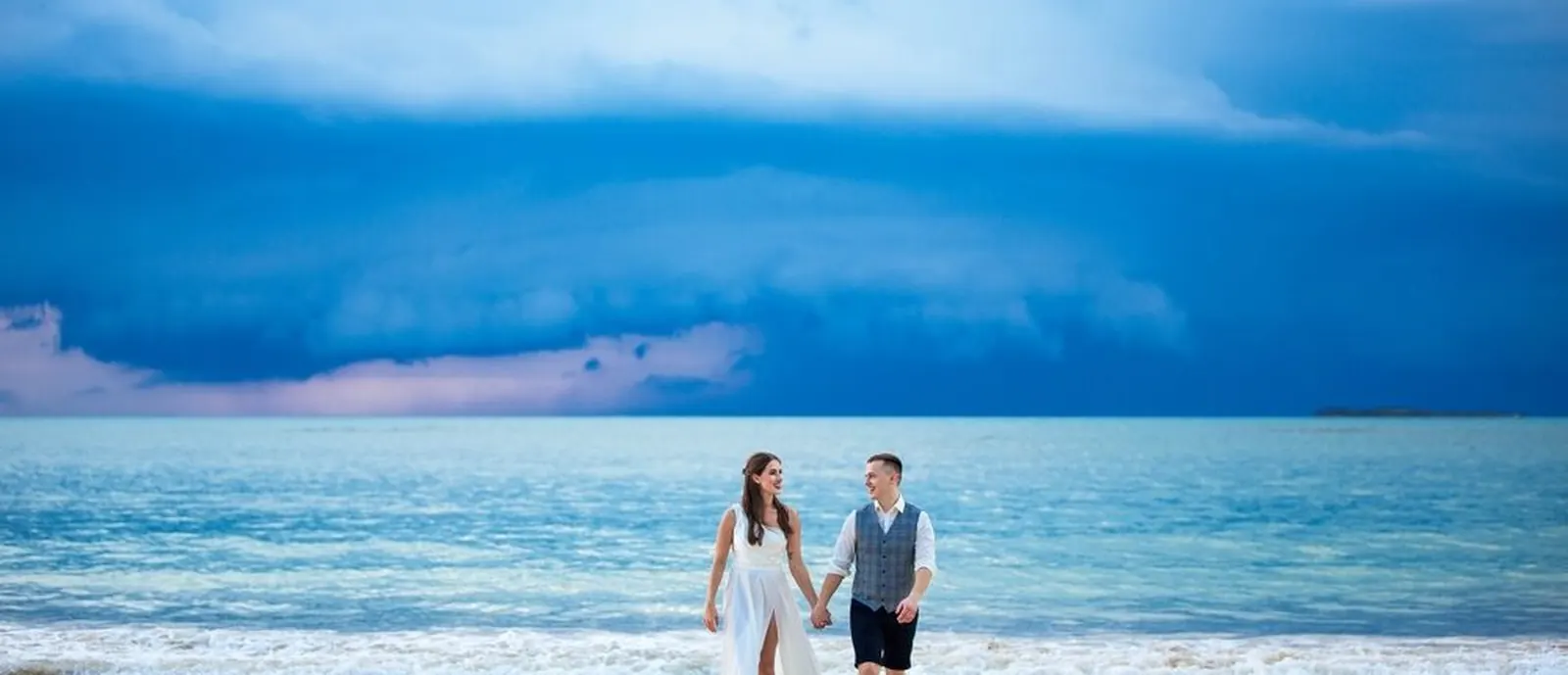 Outdoor wedding ceremony in the Dominican Republic under clear sky