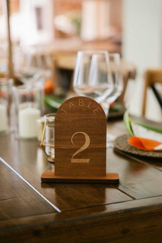 Sustainable wedding detail, locally made table number